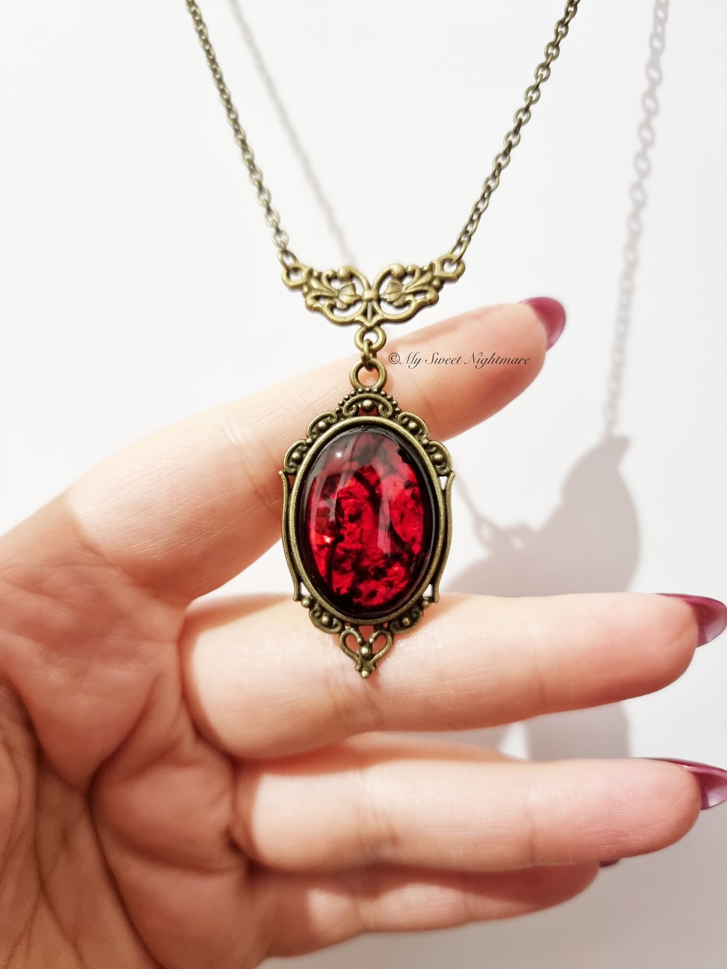"BATHORY" Victorian Gothic Bronze Cameo with Blood Effect Cabochon