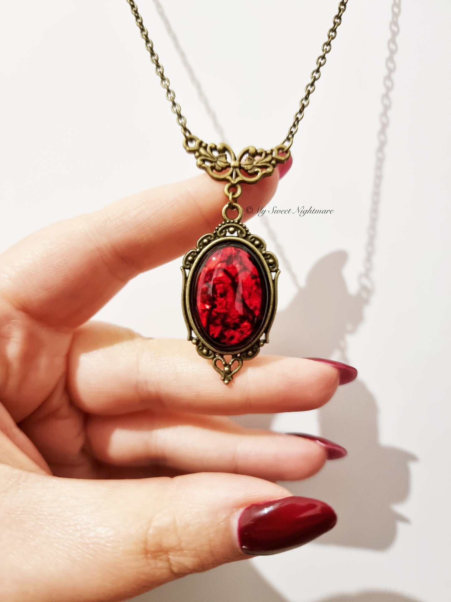 "BATHORY" Victorian Gothic Bronze Cameo with Blood Effect Cabochon