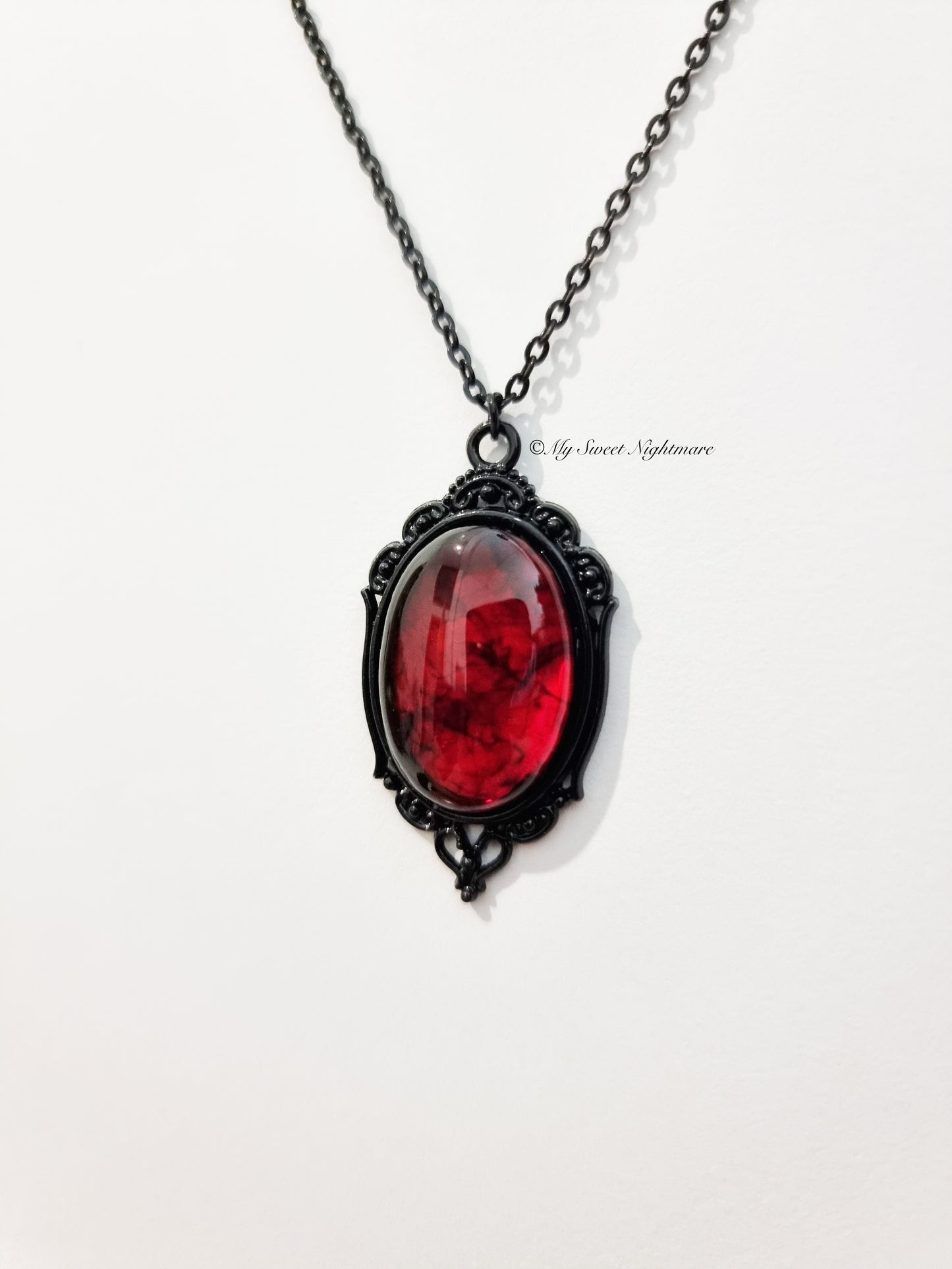"ECLIPSE" Black Victorian Gothic Cameo with Blood Effect Cabochon