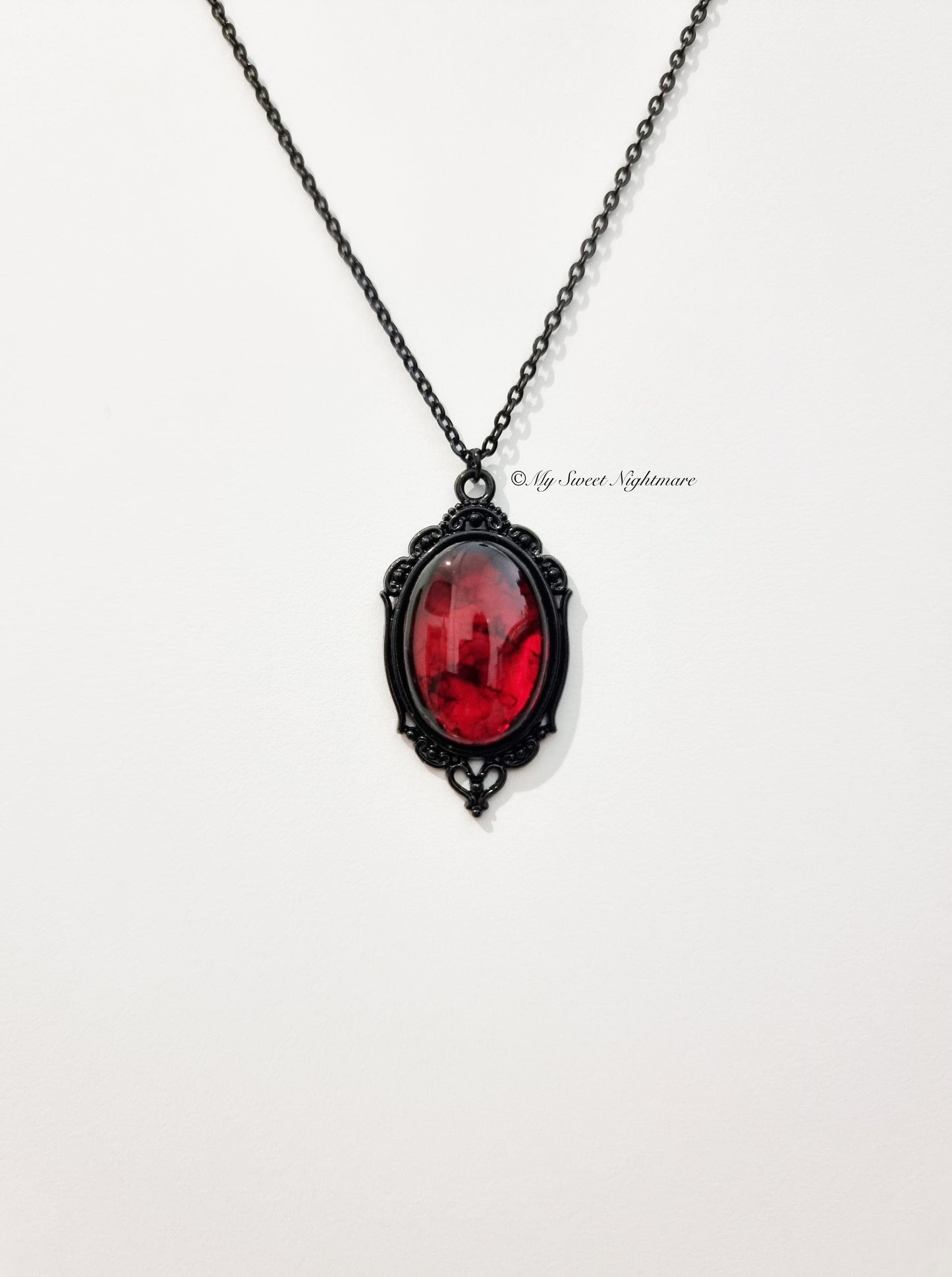 "ECLIPSE" Black Victorian Gothic Cameo with Blood Effect Cabochon