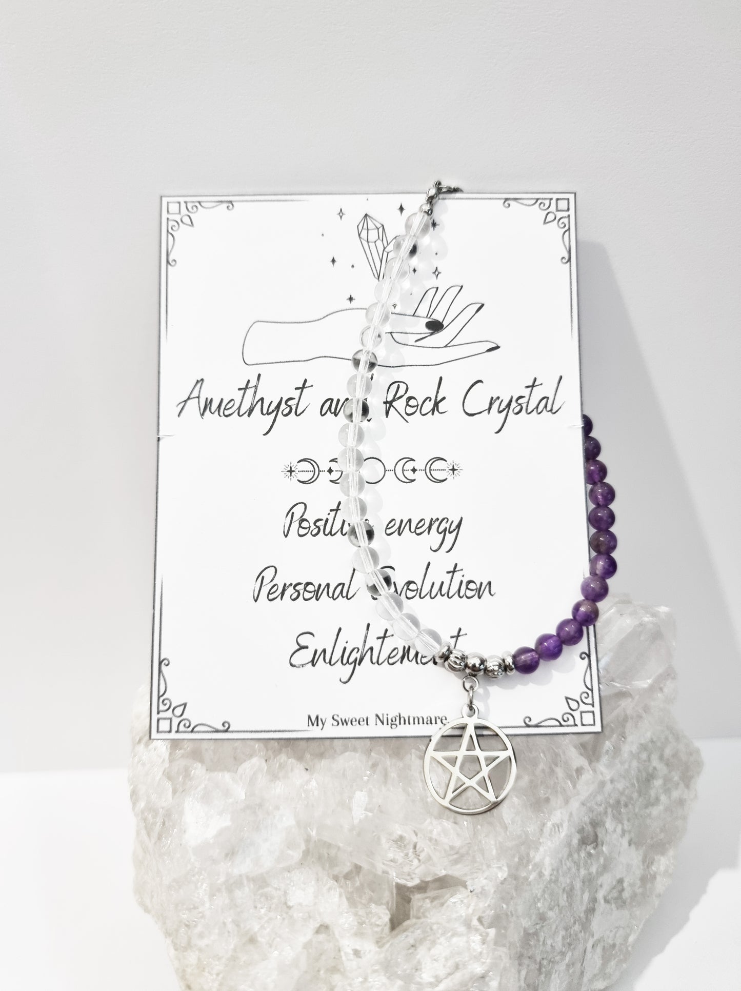 Bracelet with pentacle, amethyst and rock crystal