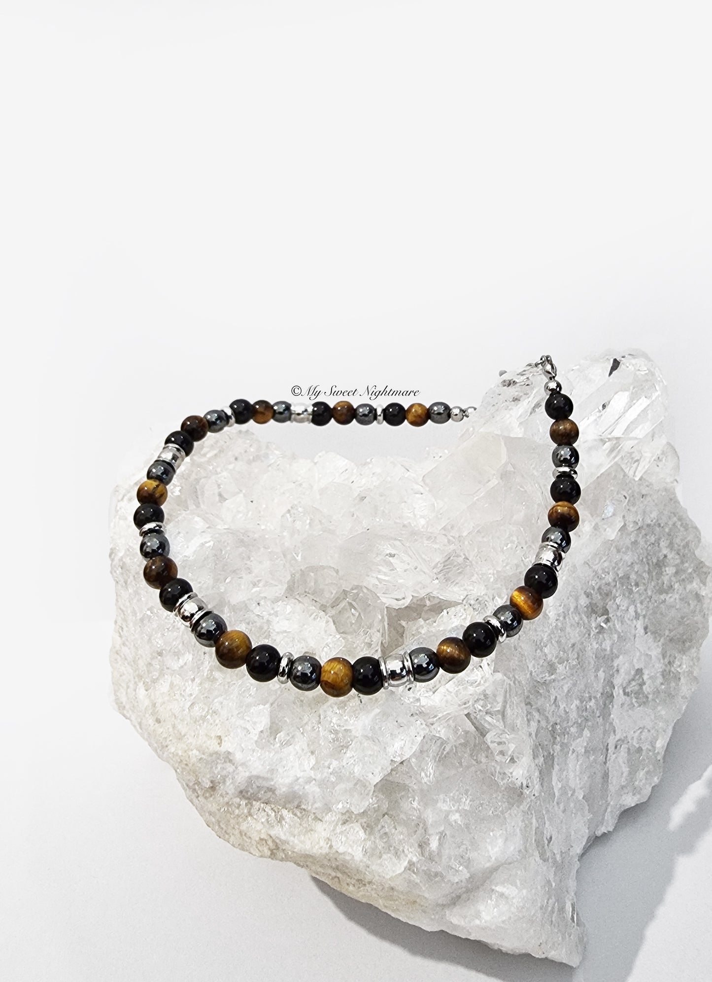 Bracelet with tiger's eye, hematite and golden obsidian