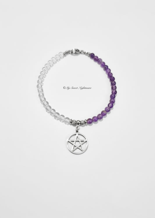 Bracelet with pentacle, amethyst and rock crystal