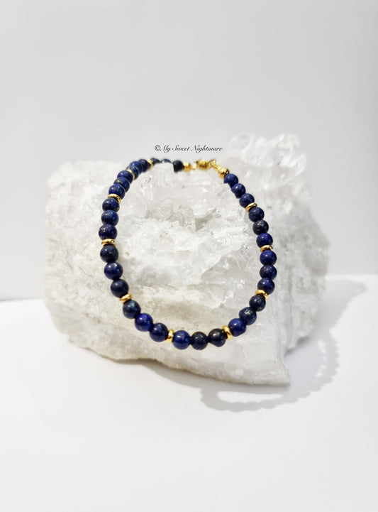 Bracelet in AA quality Lapis Lazuli and gold steel