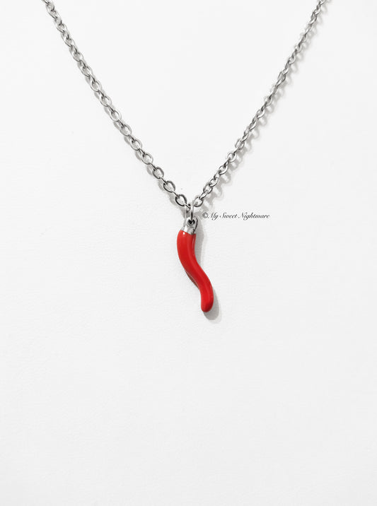 316L stainless steel necklace with lucky red horn