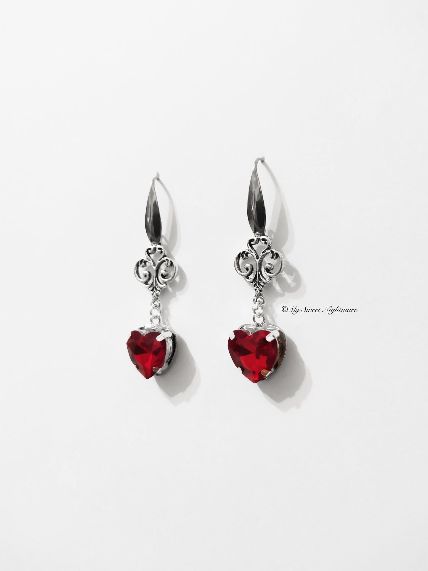 Earrings with Hearts in Red Crystal