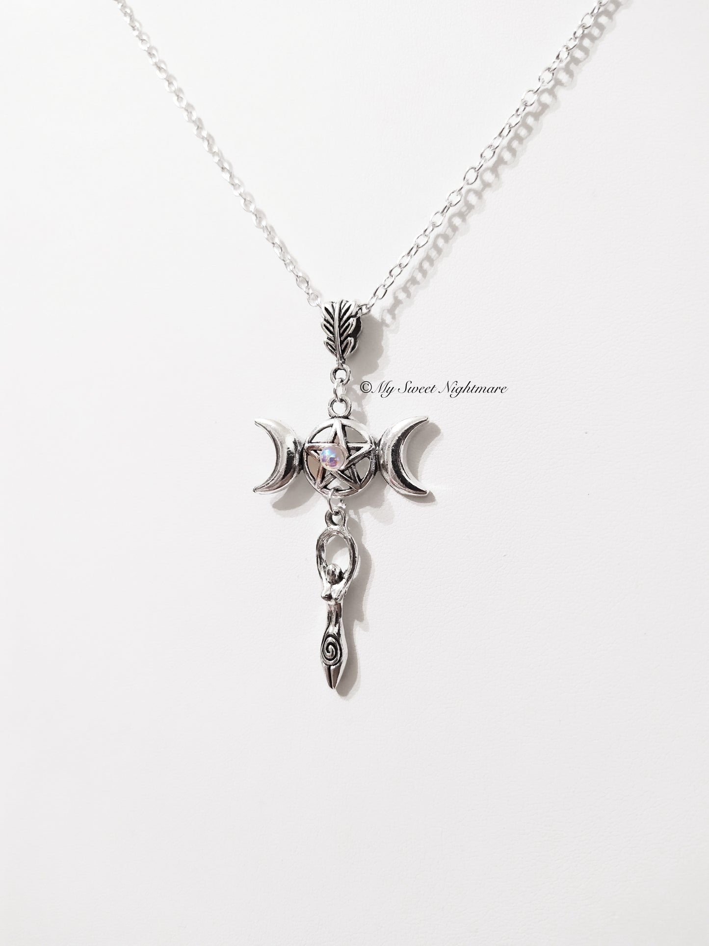 Necklace with Triple Goddess and Pentacle